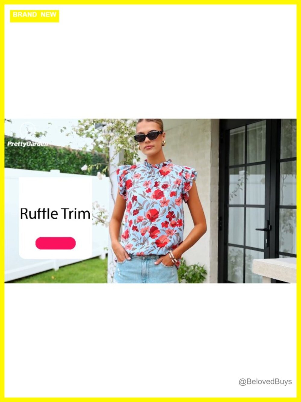 Ruffle Short Sleeve Summer Top Floral Trim Chiffon Boho Blouse - Picture 6 of 6